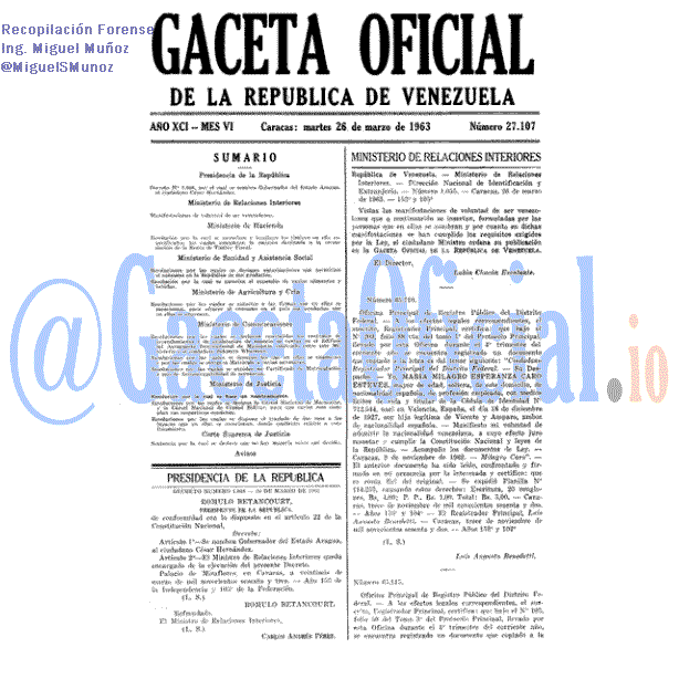 Gaceta Oficial 27107 del 26 Marzo 1963