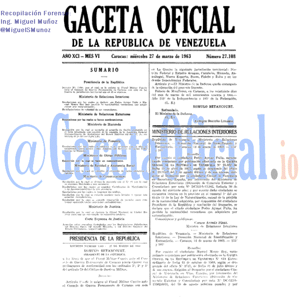 Gaceta Oficial 27108 del 27 Marzo 1963