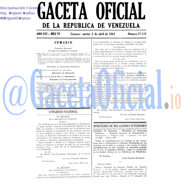 Gaceta Oficial 27113 del 2 Abril 1963