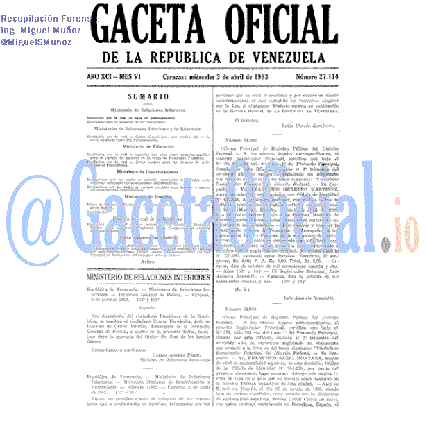 Gaceta Oficial 27114 del 3 Abril 1963