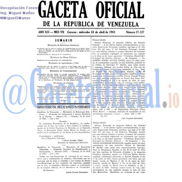 Gaceta Oficial 27127 del 24 Abril 1963