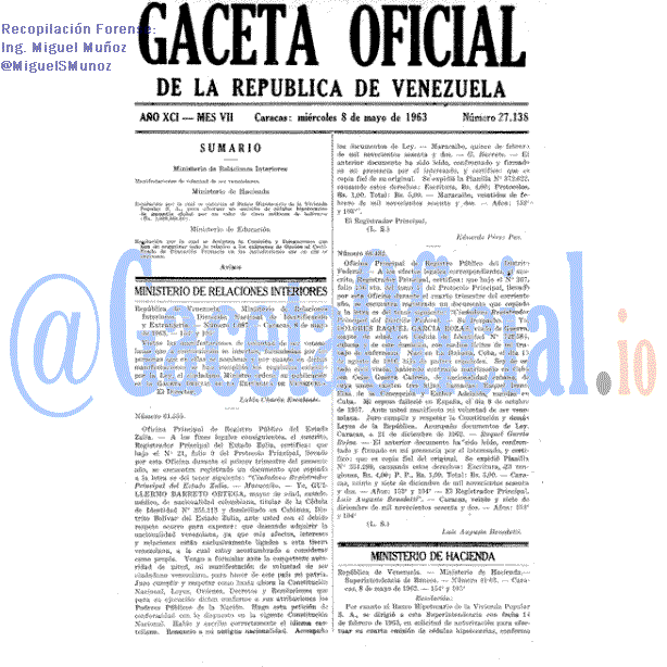 Gaceta Oficial 27138 del 8 Mayo 1963