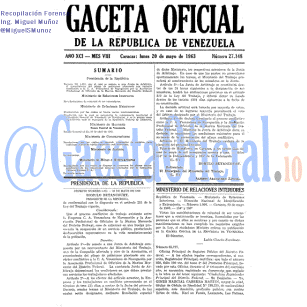 Gaceta Oficial 27148 del 20 Mayo 1963