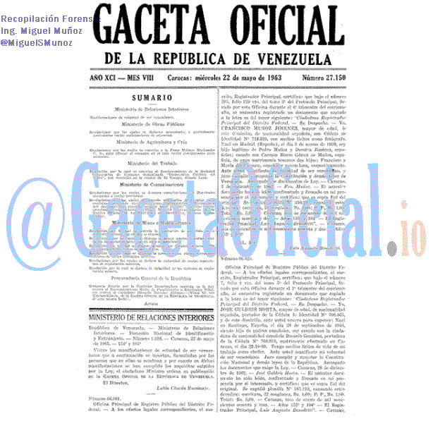 Gaceta Oficial 27150 del 22 Mayo 1963