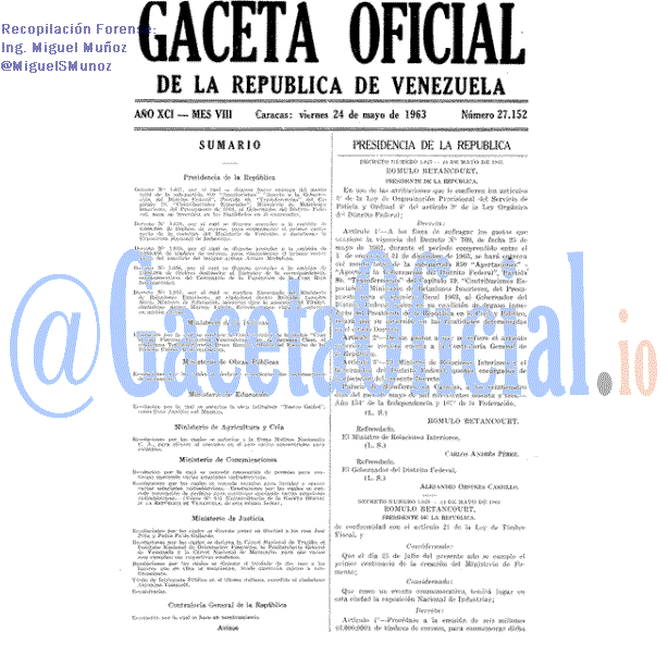 Gaceta Oficial 27152 del 24 Mayo 1963
