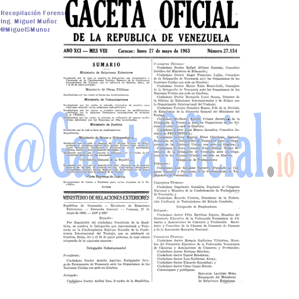 Gaceta Oficial 27154 del 27 Mayo 1963