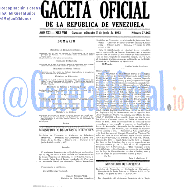 Gaceta Oficial 27162 del 5 Junio 1963