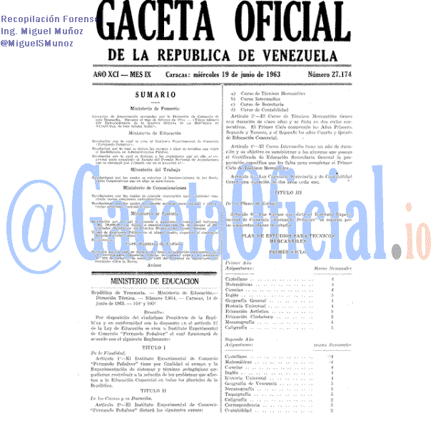 Gaceta Oficial 27174 del 19 Junio 1963