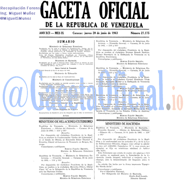 Gaceta Oficial 27175 del 20 Junio 1963