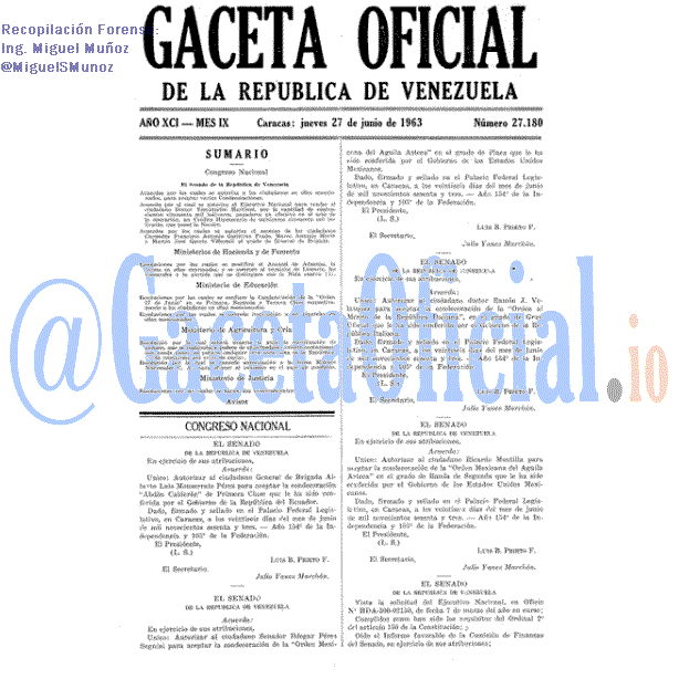 Gaceta Oficial 27180 del 27 Junio 1963