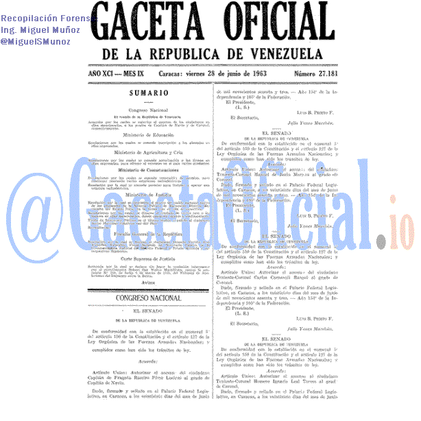 Gaceta Oficial 27181 del 28 Junio 1963