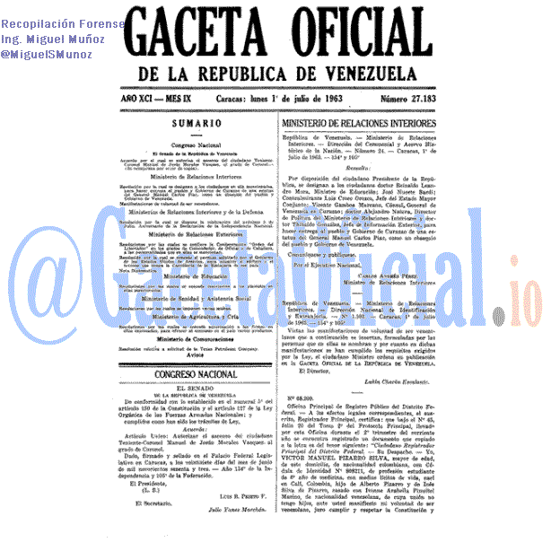Gaceta Oficial 27183 del 1 Julio 1963