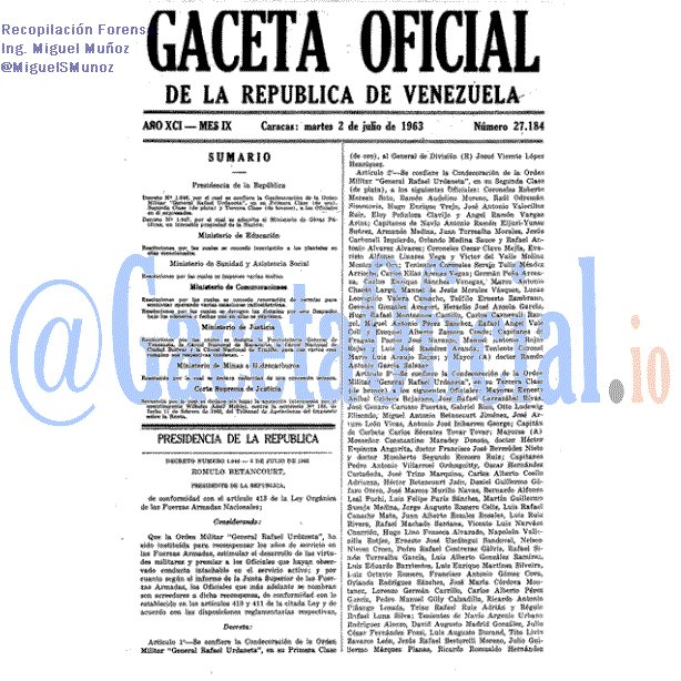 Gaceta Oficial 27184 del 2 Julio 1963