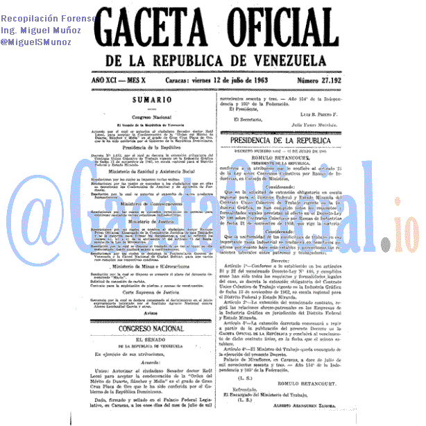 Gaceta Oficial 27192 del 12 Julio 1963