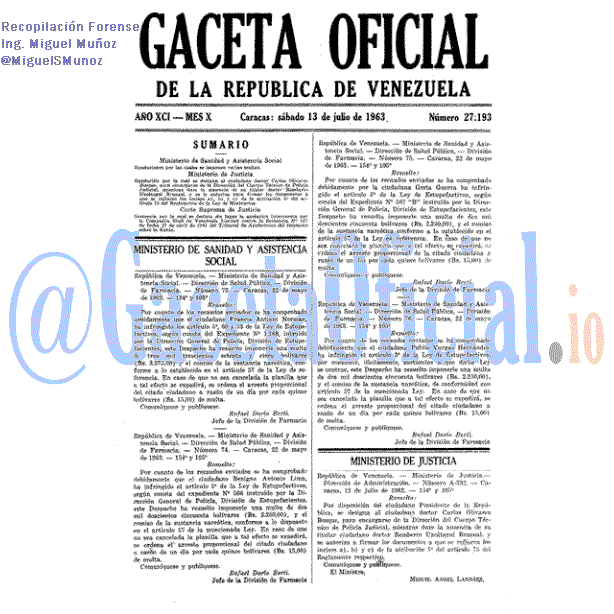 Gaceta Oficial 27193 del 13 Julio 1963