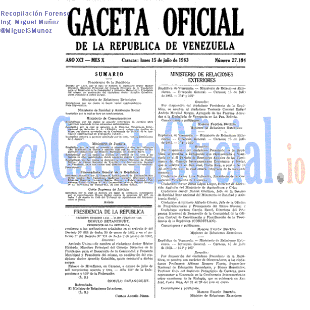 Gaceta Oficial 27194 del 15 Julio 1963