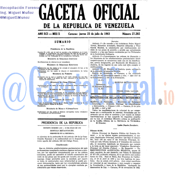 Gaceta Oficial 27202 del 25 Julio 1963