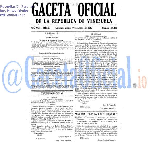 Gaceta Oficial 27215 del 9 Agosto 1963
