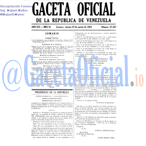 Gaceta Oficial 27227 del 23 Agosto 1963