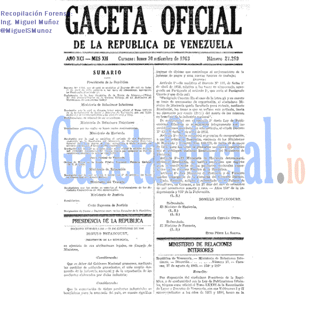 Gaceta Oficial 27259 del 30 Septiembre 1963