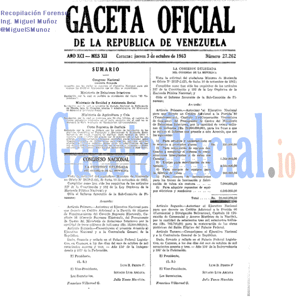 Gaceta Oficial 27262 del 3 Octubre 1963
