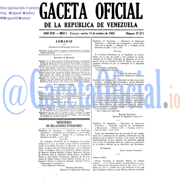 Gaceta Oficial 27271 del 15 Octubre 1963