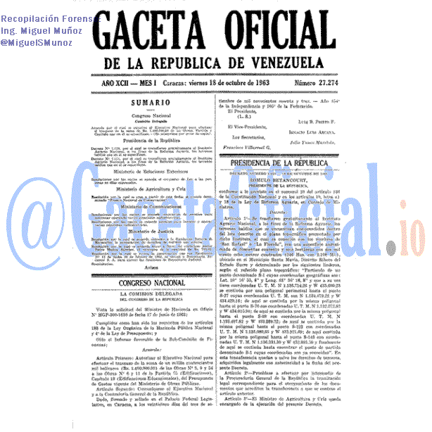 Gaceta Oficial 27274 del 18 Octubre 1963