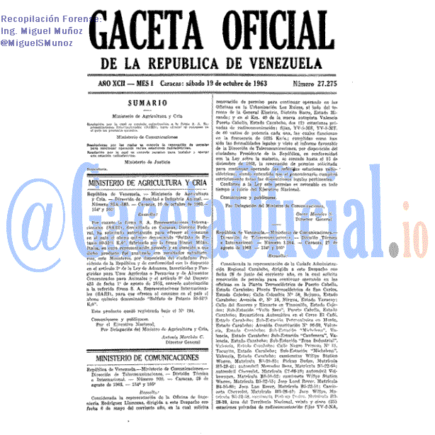 Gaceta Oficial 27275 del 19 Octubre 1963