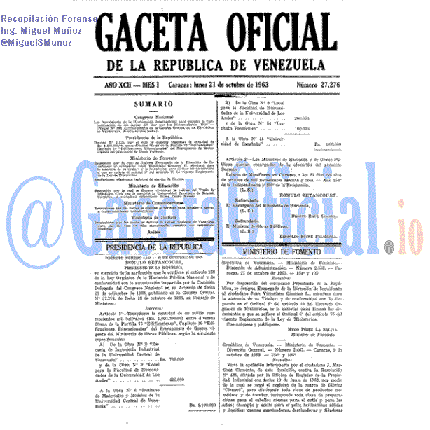 Gaceta Oficial 27276 del 21 Octubre 1963