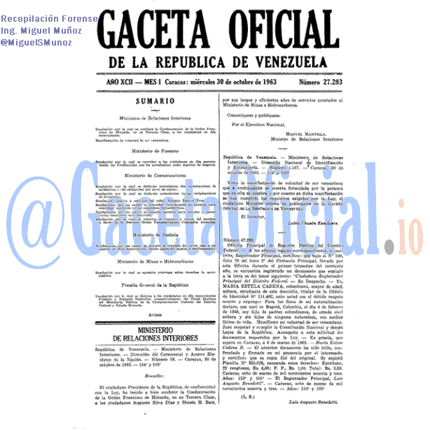 Gaceta Oficial 27283 del 30 Octubre 1963