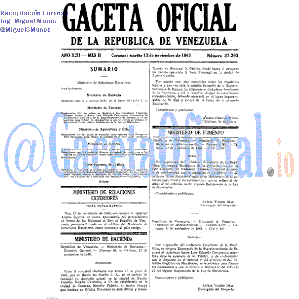 Gaceta Oficial 27293 del 12 Noviembre 1963