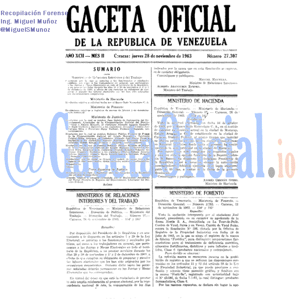 Gaceta Oficial 27307 del 28 Noviembre 1963