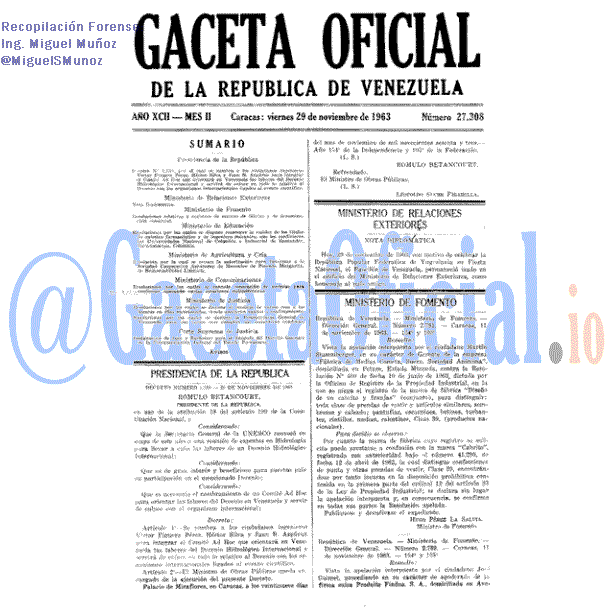 Gaceta Oficial 27308 del 29 Noviembre 1963
