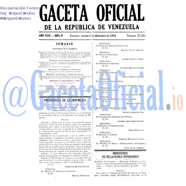 Gaceta Oficial 27311 del 3 Diciembre 1963