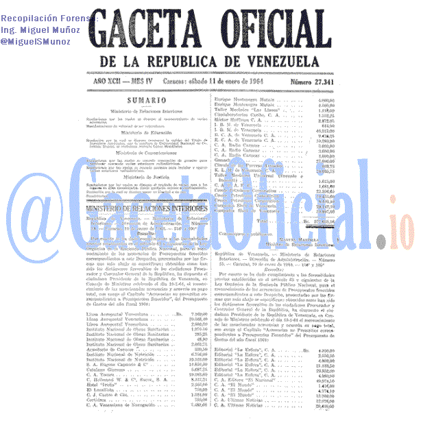 Gaceta Oficial 27341 del 11 Enero 1964