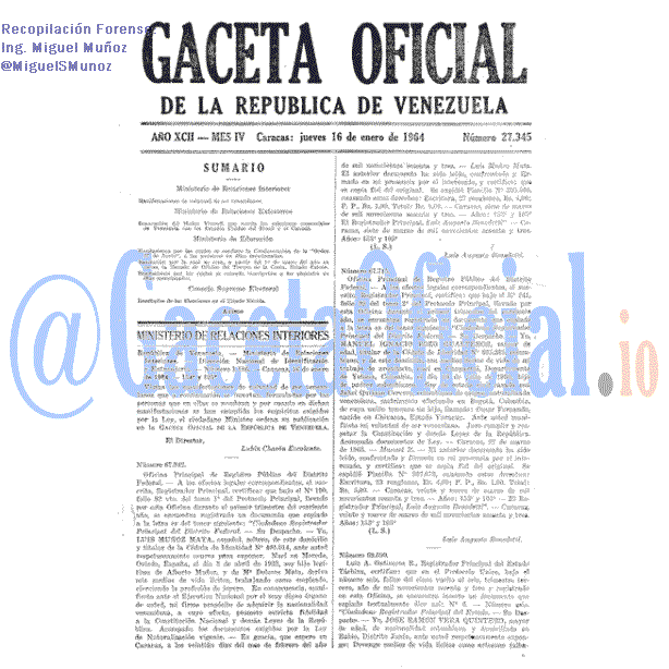 Gaceta Oficial 27345 del 16 Enero 1964