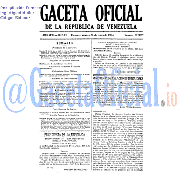 Gaceta Oficial 27352 del 24 Enero 1964