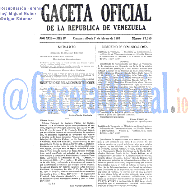 Gaceta Oficial 27359 del 1 Febrero 1964