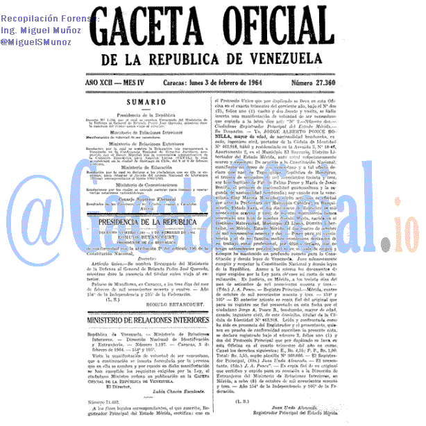 Gaceta Oficial 27360 del 3 Febrero 1964