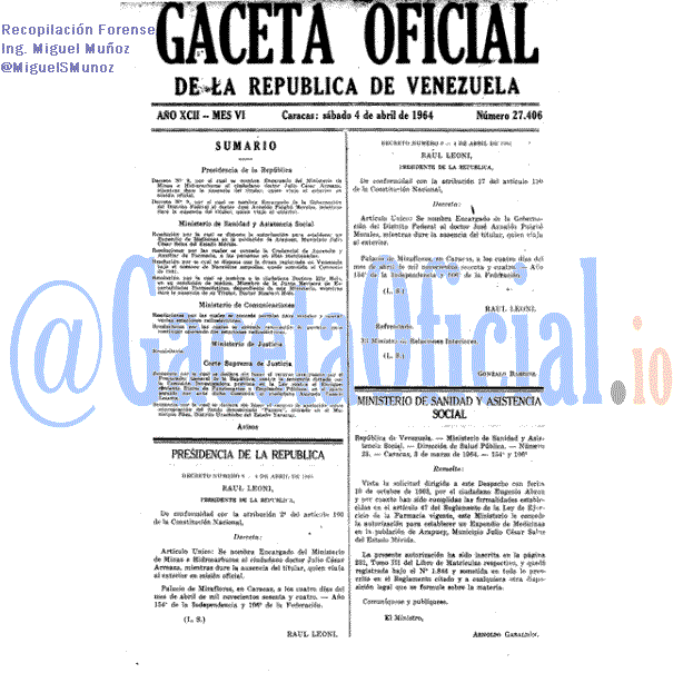 Gaceta Oficial 27406 del 4 Abril 1964