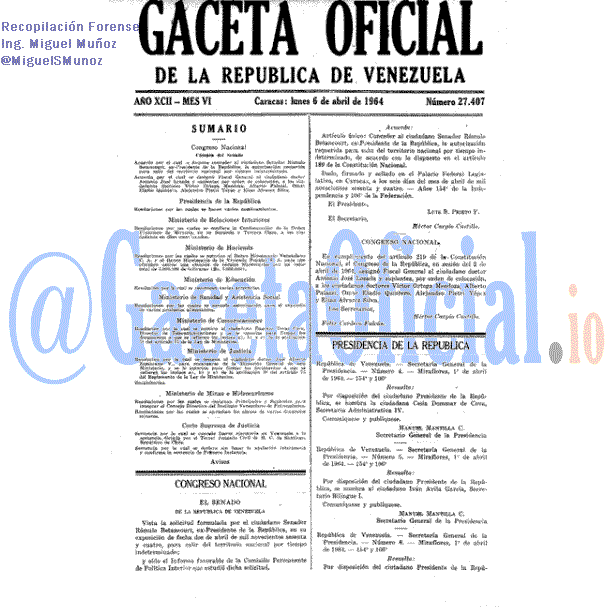 Gaceta Oficial 27407 del 6 Abril 1964