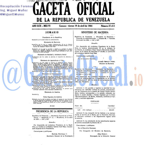 Gaceta Oficial 27411 del 10 Abril 1964
