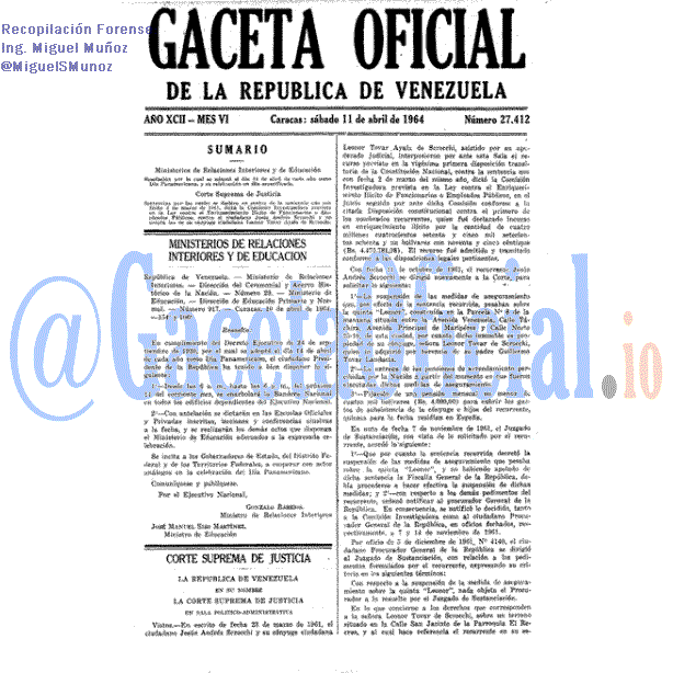 Gaceta Oficial 27412 del 11 Abril 1964