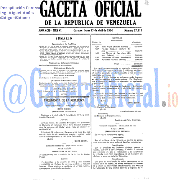 Gaceta Oficial 27413 del 13 Abril 1964