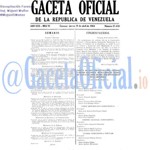 Gaceta Oficial 27416 del 16 Abril 1964