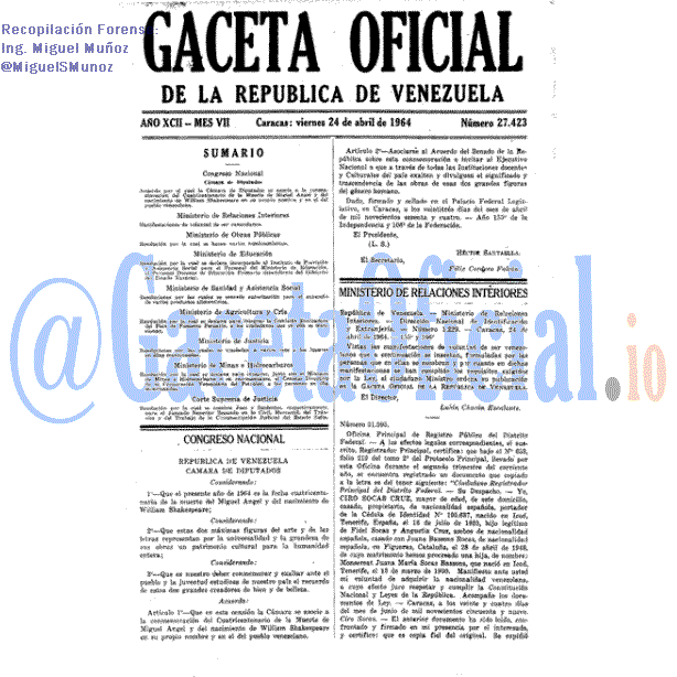Gaceta Oficial 27423 del 24 Abril 1964