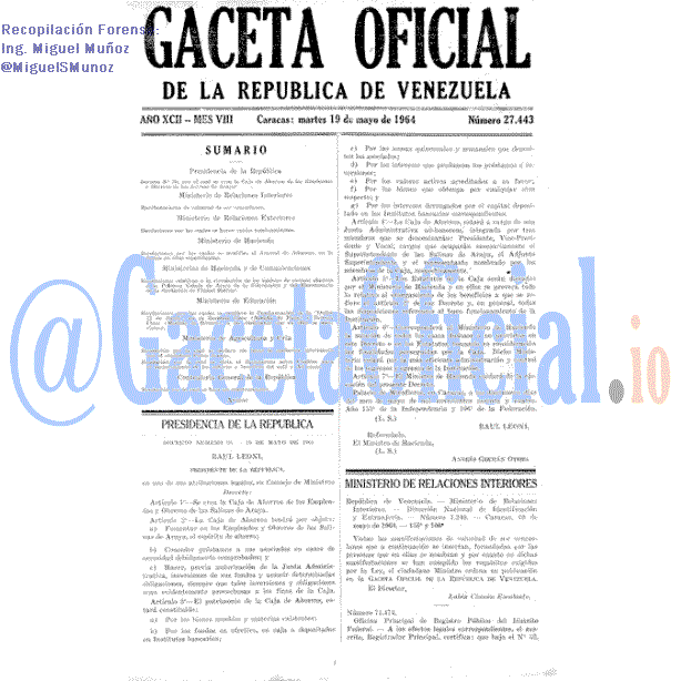 Gaceta Oficial 27443 del 19 Mayo 1964