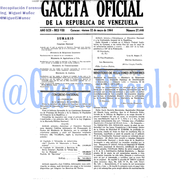 Gaceta Oficial 27446 del 22 Mayo 1964