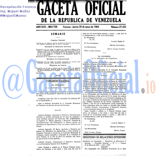 Gaceta Oficial 27451 del 28 Mayo 1964