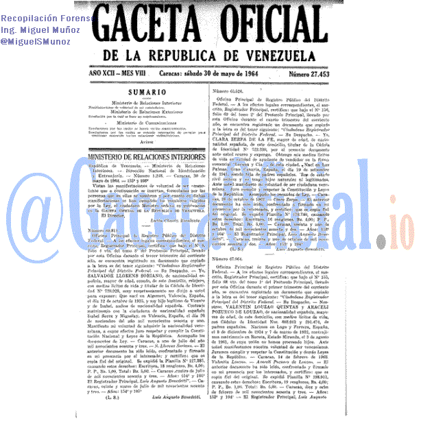 Gaceta Oficial 27453 del 30 Mayo 1964
